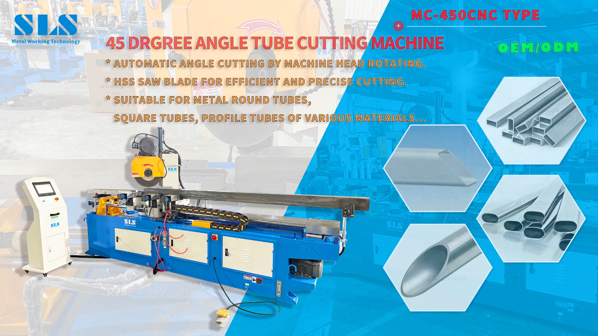 Angle de 45 degrés Angle Coupe automatique de tube par tête de machine tournant | Tuyaux carrés (60x60 120x120 mm)